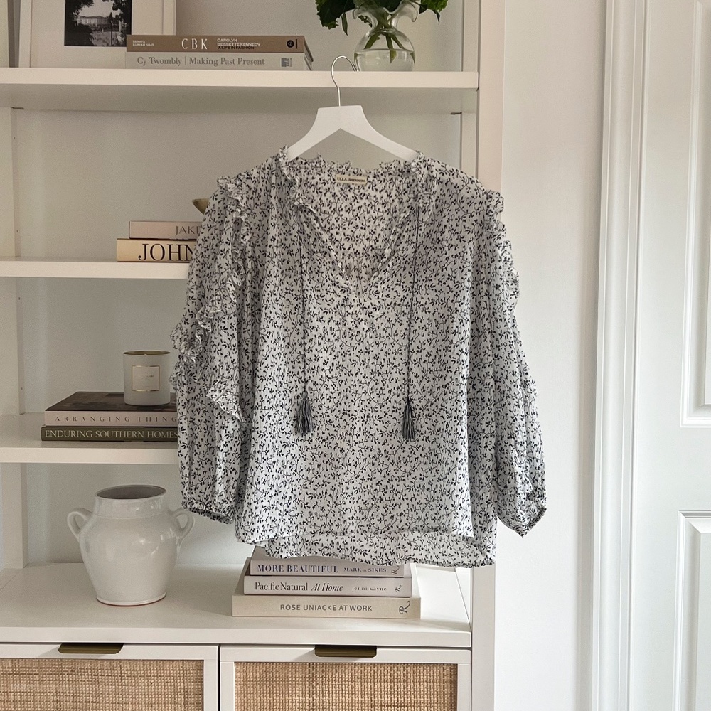 Ulla Johnson Blue & White Floral Cotton Blouse Size 6